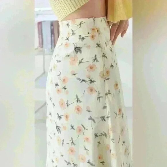 Midi skirt, yellow and beige floral print - Picture 3 of 4